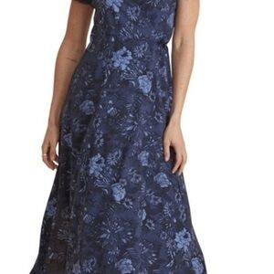 Marine Layer Emlyn Navy Floral Midi Wrap Dress Small - Women's Dress